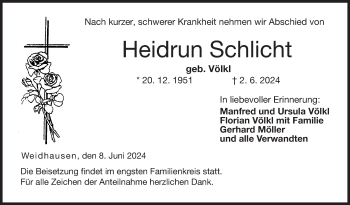 Traueranzeige von Heidrun Schlicht von Neue Presse Coburg