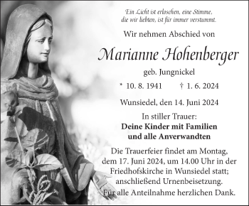 Traueranzeige von Marianne Hohenberger von Frankenpost