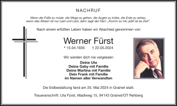 Traueranzeige von Werner Fürst von Frankenpost