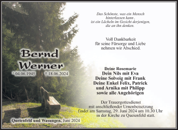 Traueranzeige von Bernd Werner von Südthüringer Presse