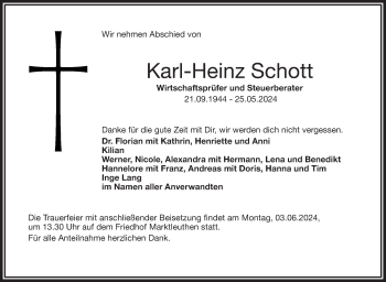 Traueranzeige von Karl-Heinz Schott von Frankenpost