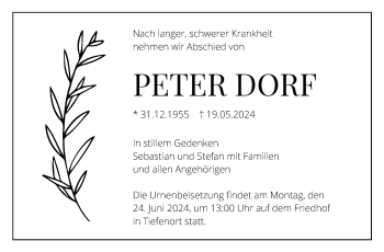 Traueranzeige von Peter Dorf von Südthüringer Presse