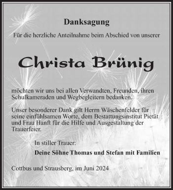Traueranzeige von Christa Brünig von Südthüringer Presse