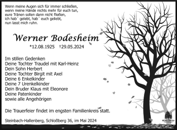 Traueranzeige von Werner Bodesheim von Südthüringer Presse
