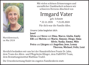 Traueranzeige von Irmgard Vater von Neue Presse Coburg