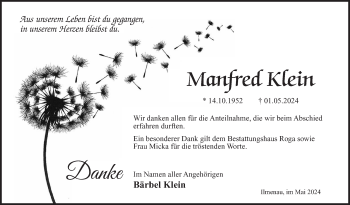 Traueranzeige von Manfred Klein von Südthüringer Presse