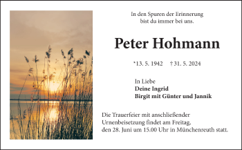 Traueranzeige von Peter Hohmann von Frankenpost