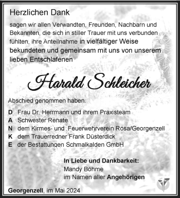 Traueranzeige von Harald Schleicher von Südthüringer Presse