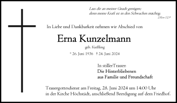 Traueranzeige von Erna Kunzelmann von Frankenpost