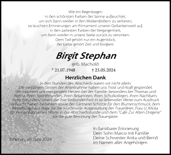 Traueranzeige von Birgit Stephan von Südthüringer Presse