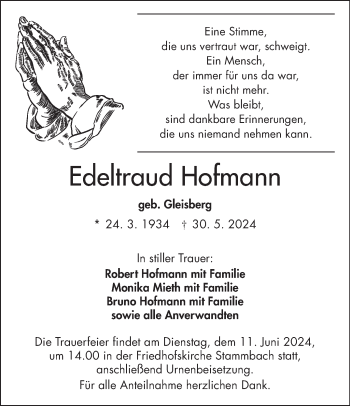 Traueranzeige von Edeltraud Hofmann von Frankenpost