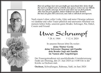 Traueranzeige von Uwe Schrumpf von Südthüringer Presse