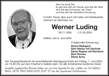 Traueranzeige von Werner Luding von Frankenpost
