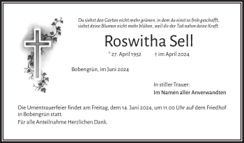 Traueranzeige von Roswitha Sell von Frankenpost