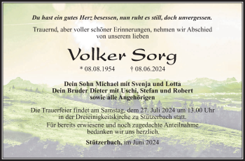 Traueranzeige von Volker Sorg von Südthüringer Presse