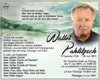 Traueranzeige von Walter Pahlitzsch von Südthüringer Presse