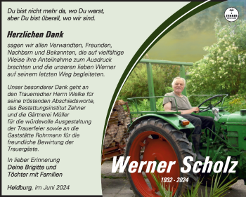 Traueranzeige von Werner Scholz von Südthüringer Presse