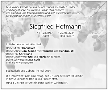 Traueranzeige von Siegfried Hofmann von Neue Presse Coburg