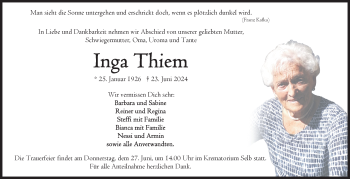 Traueranzeige von Inga Thiem von Frankenpost