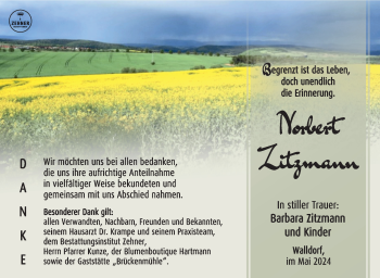 Traueranzeige von Norbert Zitzmann von Südthüringer Presse
