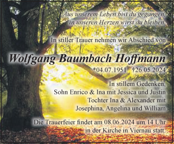 Traueranzeige von Wolfgang Baumbach Hoffmann von Südthüringer Presse
