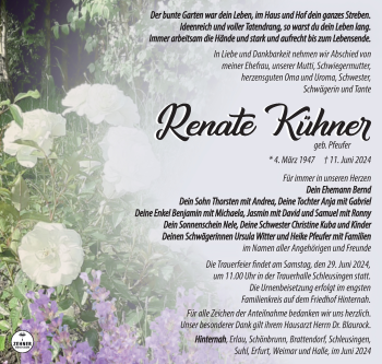 Traueranzeige von Renate Kühner von Südthüringer Presse