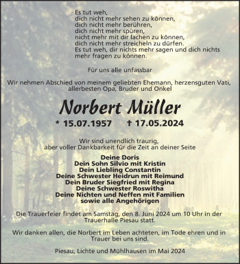 Traueranzeige von Norbert Müller von Südthüringer Presse