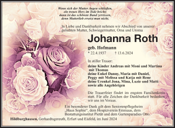 Traueranzeige von Johanna Roth von Südthüringer Presse