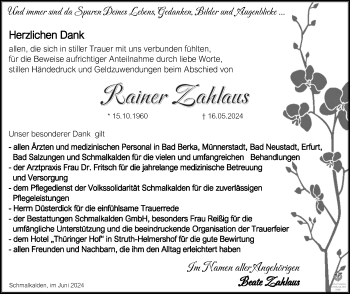 Traueranzeige von Rainer Zahlaus von Südthüringer Presse