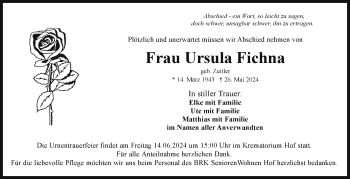 Traueranzeige von Ursula Fichna von Frankenpost