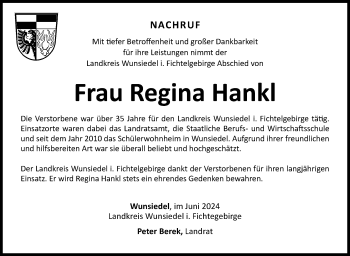 Traueranzeige von Regina Hankl von Frankenpost