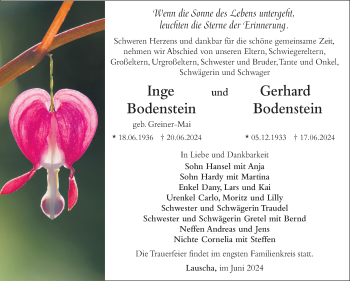 Traueranzeige von GerhardInge BodensteinBodenstein von Südthüringer Presse