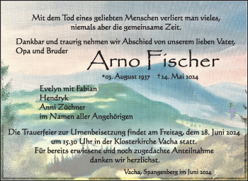 Traueranzeige von Arno Fischer von Südthüringer Presse