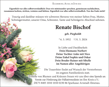 Traueranzeige von Renate Bischof von Südthüringer Presse