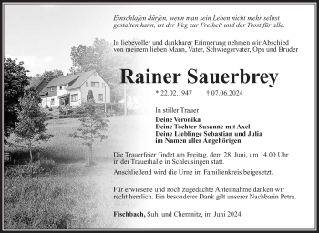 Traueranzeige von Rainer Sauerbrey von Südthüringer Presse