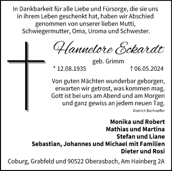 Traueranzeige von Hannelore eckardt von Neue Presse Coburg