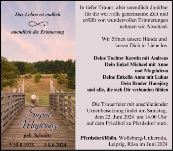 Traueranzeige von Sigrid Meykranz von Südthüringer Presse