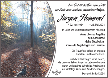 Traueranzeige von Jürgen Hommel von Südthüringer Presse