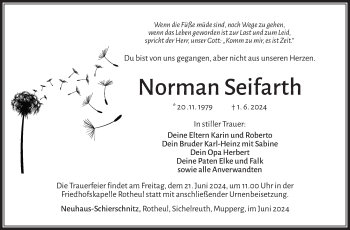 Traueranzeige von Norman Seifarth von Südthüringer Presse