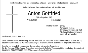 Traueranzeige von Anton Gottfried von Neue Presse Coburg