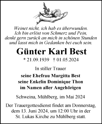 Traueranzeige von Günter Best von Südthüringer Presse