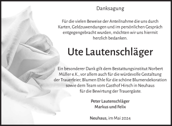 Traueranzeige von Ute Lautenschläger von Südthüringer Presse