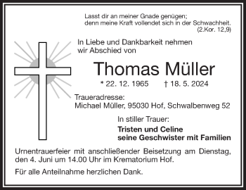 Traueranzeige von Thomas Müller von Frankenpost