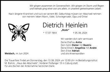 Traueranzeige von Dietrich Heinlein von Neue Presse Coburg