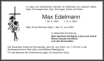 Traueranzeige von Max Edelmann von Frankenpost