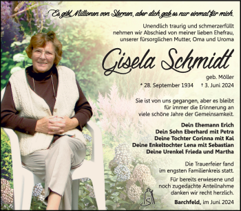 Traueranzeige von Gisela Schmidt von Südthüringer Presse