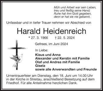 Traueranzeige von Harald Heidenreich von Frankenpost