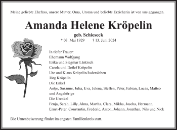 Traueranzeige von Amanda Helene Kröpelin von Südthüringer Presse