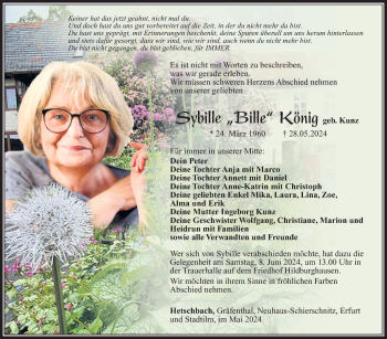 Traueranzeige von Sybille König von Südthüringer Presse