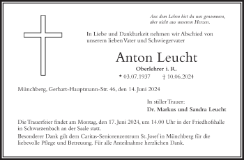 Traueranzeige von Anton Leucht von Frankenpost